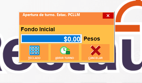 Ventana con monto inicial de fondo de caja